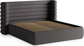 Ciemnoszare tapicerowane łóżko dwuosobowe ze schowkiem ze stelażem 180x200 cm Mount – Micadoni