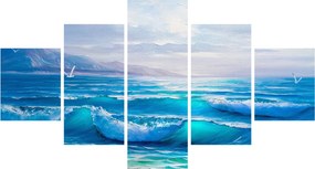 Obraz - Obraz olejny przedstawiający morze z mewami (125x70 cm)