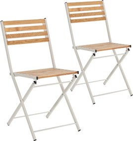Zestaw 2 składanych krzeseł ogrodowych Ambar z drewna i białego metalu.