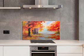 Szklany Panel Jesienne Liście na Drzewie