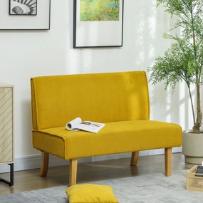 HOMCOM Sofa dwuosobowa z pokryciem kordowym, grubą tapicerką i solidnymi nogami drewnianymi do salonu, sypialni, biura, Żółty