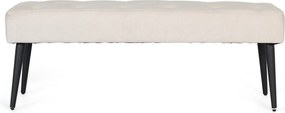 Ławka z beżowej tkaniny z nogami w kolorze czarnym