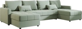Rozkładana sofa w kształcie U VENORIA 285x146 cm, jasny zielony + 2 poduszki GRATIS