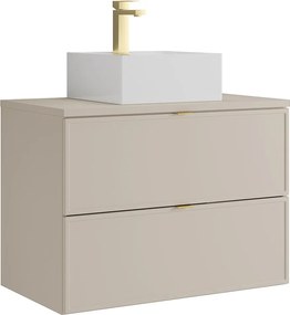 Wisząca szafka łazienkowa z kwadratową umywalką nablatową i baterią – Beżowa – 80 cm – ONDIL