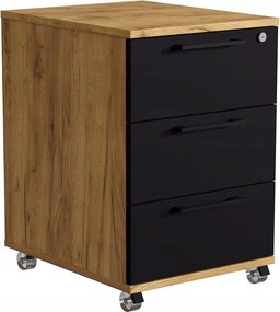 Kontenerek Szafka Mobilna Z Szufladami Na Kółkach Biurowy Dąb Złoty Craft Czarny