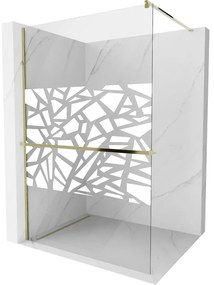 Mexen Kioto+ ścianka prysznicowa z półką Walk-in 90 x 200 cm, biały wzór, złota - 800-090-121-50-85