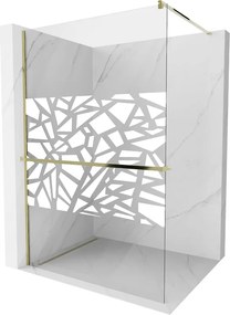 Mexen Kioto+ ścianka prysznicowa z półką Walk-in 90 x 200 cm, biały wzór, złota - 800-090-121-50-85
