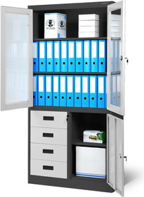 Szafa biurowa z przeszkloną gablotą Wiola 90x40x185 cm antracyt/biały