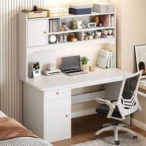 Białe biurko z półkami 120x43x165 cm - Funkcjonalny i elegancki skandynawski design