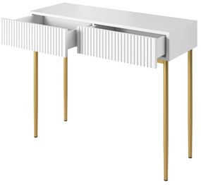 Konsola / toaletka Nicole 100 cm z szufladami - biały mat / złote nóżki