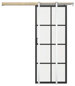 Drzwi przesuwne podwójne chowane w ścianie z aluminium i matowego szkła hartowanego - 2 x wys. 205 x szer. 73 cm - WILDEN II