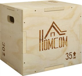 HOMCOM 3-w-1 Plyo Box drewniana skrzynia plyometryczna z 3 wysokościami skoku i uchwytami 40,5 x 35,5 x 30,5cm drewno naturalne
