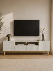 Szafka RTV Nicole 200 cm z wnęką i szufladami - kaszmir / złote nóżki