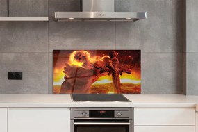 Szkło do Kuchni na Ścianę Tajemnicza Postać z Mieczem