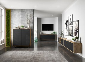 Trzydrzwiowa komoda w stylu loft Apollo 39 dąb wotan/czarny