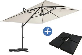 Aluminiowy parasol ogrodowy Sky 4 z wysięgnikiem - 3 x 4 m - Ecru - W zestawie płyty obciążeniowe