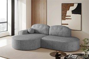 Narożnik z funkcją spania i pojemnikiem Modena Runden, tkanina Poso, Srebrny, Lewy