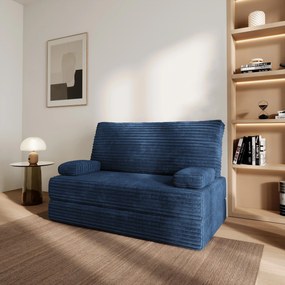 Masseno Sofa piankowa LADIA z funkcją spania, Kanapa z pianki do salonu, Bezmontażowa, Tkanina sztruksowa – Niebieski TILIA 77