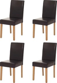 Krzesło do jadalni Littau (zestaw 4 sztuk),  skóra, brązowe, jasne nogi