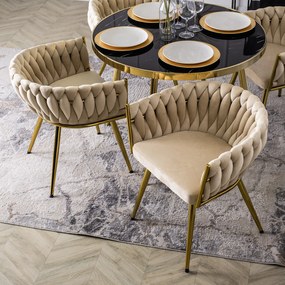 Krzesło Tapicerowane Plecione do Salonu CAPRI Kremowe Welurowe do Toaletki Nowoczesne Glamour