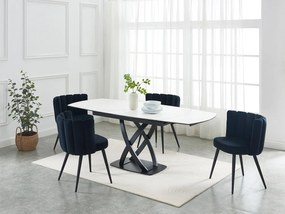 Stół do jadalni rozkładany dla 4 do 8 osób z ceramiki, szkła hartowanego i stali nierdzewnej - Efekt białego marmuru i Czarny - LIOMELI marki Maison Céphy