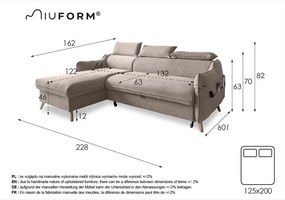 Jasnoszary rozkładany narożnik (lewostronny) Sweet Harmony – Miuform