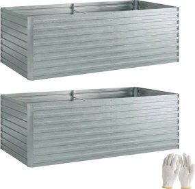 Outsunny zestaw dwóch ocynkowanych podwyższonych grządek, 180 x 90 x 60 cm, metalowe grządki z bezpiecznymi krawędziami, srebrny | Aosom PL