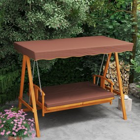 Outsunny Huśtawka Ogrodowa z Daszkiem, Drewniana, z Funkcją Leżanki, na 3 Osoby, Brąz