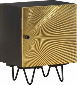 Szafka nocna z litego drewna mango z mosiężnymi drzwiami 40x30x50 cm, styl nowoczesny