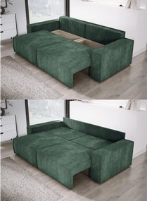 Kanapa KASJO Prawostronny Sofo-Narożnik z funkcją spania i poduszkami, 2x pojemnik POSO 014 Zielony DOMOHOME