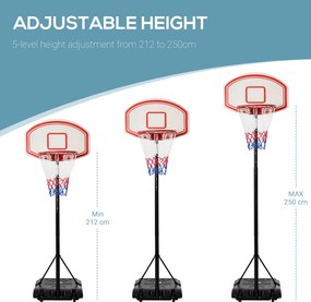HOMCOM Kosz do Koszykówki, Stojak, Regulowany, Wypełniany Wodą, Czarny