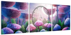 Obraz - Grzyby w pełni księżyca, grafika (z zegarem) (90x30 cm)