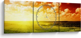 Obraz łąki ze świecącym słońcem (z zegarem) (90x30 cm)