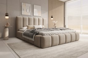 Łóżko tapicerowane Aura 160x200 z pojemnikiem - ciemno beżowa bukla Quelle 05