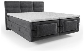 Łóżko kontynentalne z pikowanym zagłówkiem + stelaż elektryczny relaksacyjny + materac + nakładka na materac - 2 x 90 x 200 cm - antracytowy - LODI marki PALACIO