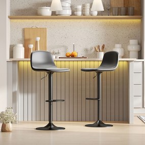 HOMCOM Zestaw 2 krzeseł barowych, obrotowe, z oparciem i podnóżkiem, podstawa metalowa, Sztuczna skóra, Czarny