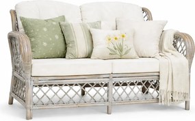 2-osobowa szara sofa rattanowa z lnianą tapicerką T1-E67
