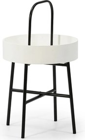 Tabela pomocnicza Jaipur z blatem MDF w kolorze białym i metalową strukturą w matowym czarnym.