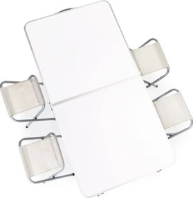 Zestaw turystyczny składany Camporo A120, stół i 4 krzesła, kolor biały