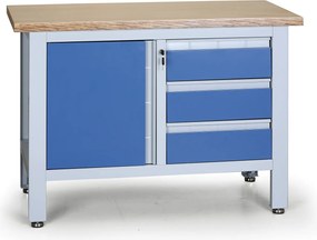 Stół warsztatowy G6, 3 szuflady, 1 szafka, 1200 x 600 x 860 - 900 mm, niebieski