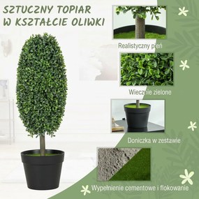 HOMCOM Zestaw 2 sztucznych roślin, drzewa sztuczne odporne na UV w doniczce, z tworzywa sztucznego, cementu, w kolorze zielonym