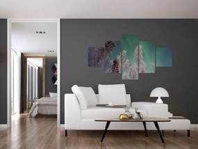Obraz zorzy polarnej nad zamarzniętymi drzewami (125x70 cm)