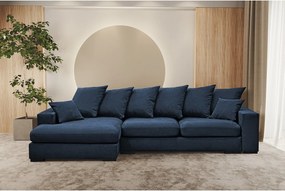 Narożnik z funkcją spania i pojemnikiem, Sofa w kształcie L Gabon L, tkanina Riviera, Niebieski, Lewy