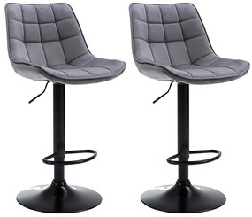 Zestaw 2 stołków barowych - Welur i metal - Regulowana wysokość - Szary - LIMA II