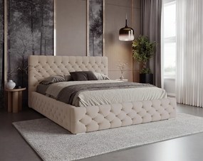 BESILIO Łóżko pikowane z guzikami 140x200 Chester - łóżko z pojemnikiem chesterfiled - Beżowy