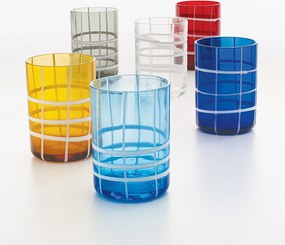 Zafferano Twiddle – zestaw 6 kolorowych szklanek z dmuchanego szkła, 35 cl – ręcznie robione szklanki z białym zdobieniem, można myć w zmywarce