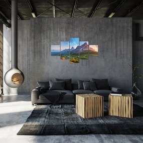 Obraz tęczy nad skałami (125x70 cm)