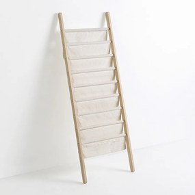 Kolumna na czasopisma Xoel z tkaniny i drewna z 8 sekcjami.