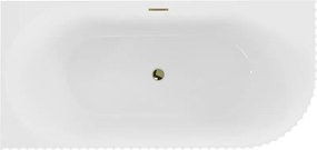Mexen Gia wanna wolnostojąca narożna ryflowana lewa 170 x 80 cm, biała połysk, przelew złoty - 52701708000L-50