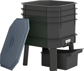 Outsunny Kompostownik 28 litrów, 39 x 39 x 51,5 cm szybki kompostownik z tackami, termokompostownik ciemnoszary | Aosom PL